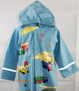 Regenjacke von Playshoes Fb. hellblau/ Baustelle